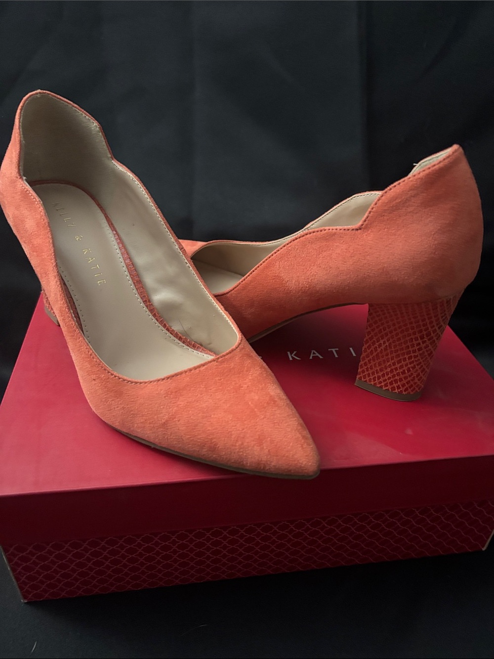 Kelly & Katie Coral Suede Pointed-Toe Block Heel Pumps